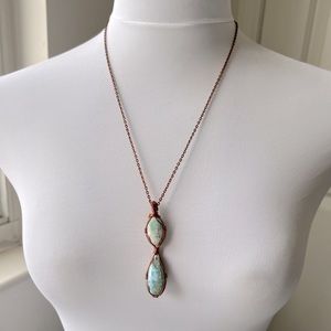 Copper Color Metal Stone Necklace - Handmade Wire-wrapped